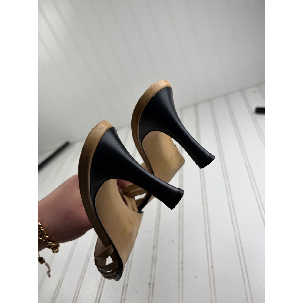 Newport News Vintage Y2K Beige Strappy Kitten Heel Slide Sandals Women's Size 7 - Picture 4 of 9